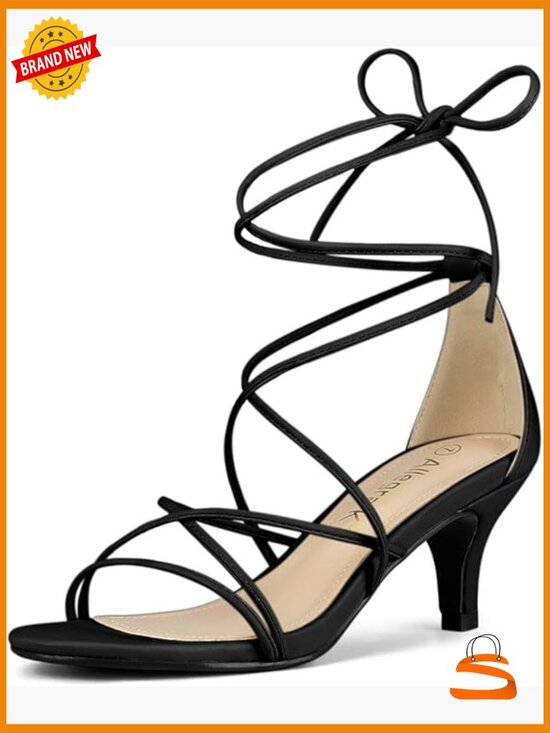 Shoes - Women's Kitten Heel Strappy Lace Up Sandals Open Toe